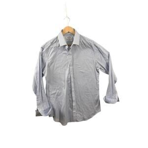 T.M. Lewin Men’s‎ 16.5 34/35 Blue White Stripe Fitted Non-Iron Dress Shirt